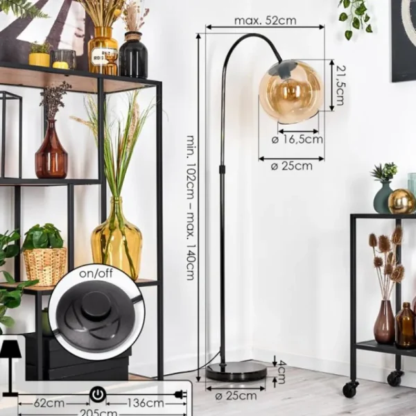 hofstein Koyoto Lampadaire Chrome, Noir, 1 lumière* Lampes En Verre