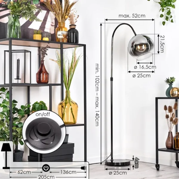 hofstein Koyoto Lampadaire Chrome, Noir, 1 lumière* Lampes Modernes