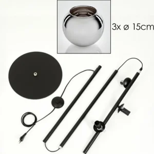 hofstein Koyoto Lampadaire Chrome, Fumé, 3 lumières* Lampes Modernes