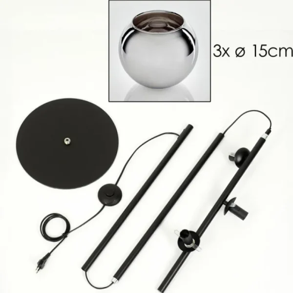 hofstein Koyoto Lampadaire Chrome, Fumé, 3 lumières* Lampes Modernes
