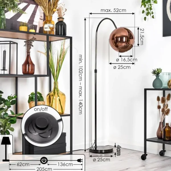 hofstein Koyoto Lampadaire Chrome, Noir, 1 lumière* Lampes En Verre