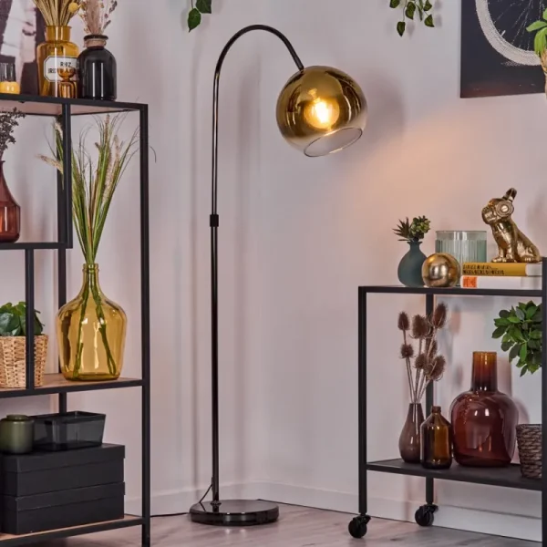hofstein Koyoto Lampadaire Chrome, Noir, 1 lumière* Lampes En Verre