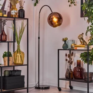 hofstein Koyoto Lampadaire Chrome, Noir, 1 lumière* Lampes En Verre