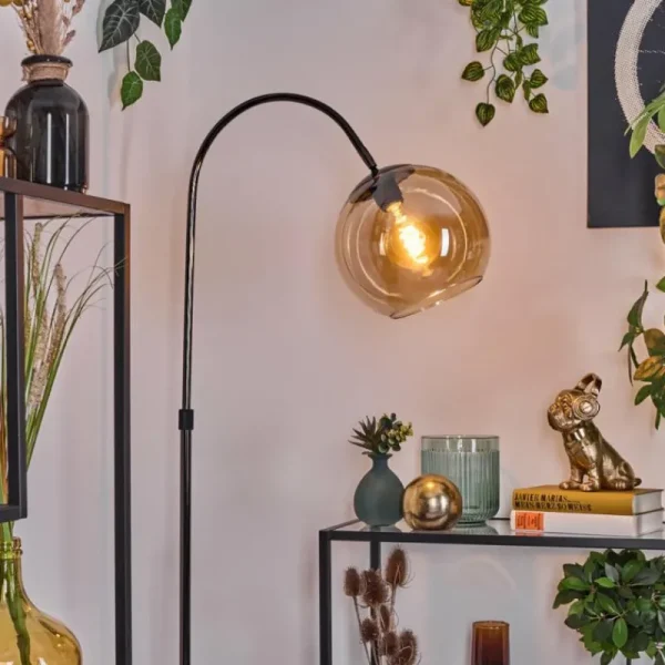 hofstein Koyoto Lampadaire Chrome, Noir, 1 lumière* Lampes En Verre