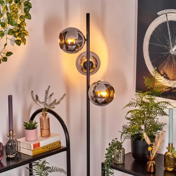 hofstein Koyoto Lampadaire Chrome, Fumé, 3 lumières* Lampes Modernes