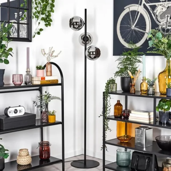hofstein Koyoto Lampadaire Chrome, Fumé, 3 lumières* Lampes Modernes