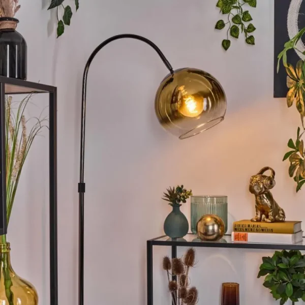 hofstein Koyoto Lampadaire Chrome, Noir, 1 lumière* Lampes En Verre