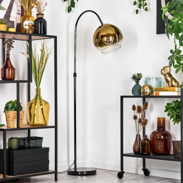 hofstein Koyoto Lampadaire Chrome, Noir, 1 lumière* Lampes En Verre