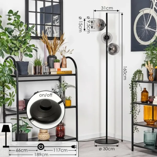 hofstein Koyoto Lampadaire Clair, Fumé, 3 lumières* Lampes Modernes