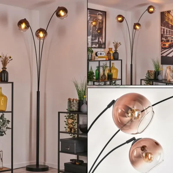 hofstein Koyoto Lampadaire Noir, 3 lumières* Lampes En Verre