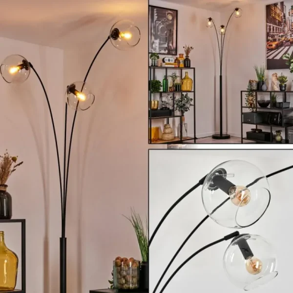 hofstein Koyoto Lampadaire Noir, 3 lumières* Lampes En Verre