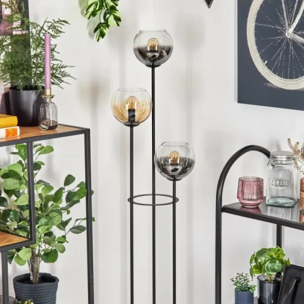 hofstein Koyoto Lampadaire Noir, 3 lumières* Lampes En Verre