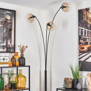 hofstein Koyoto Lampadaire Noir, 3 lumières* Lampes En Verre