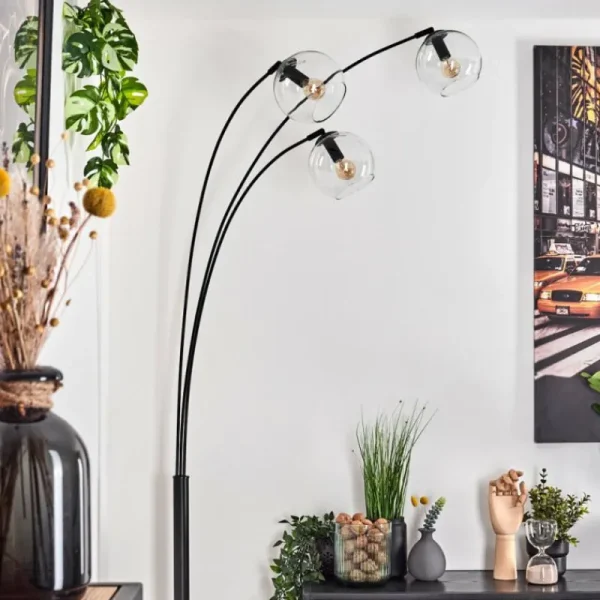 hofstein Koyoto Lampadaire Noir, 3 lumières* Lampes En Verre