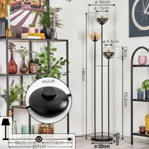 hofstein Koyoto Lampadaire Noir, 3 lumières* Lampes En Verre