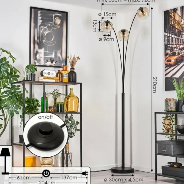 hofstein Koyoto Lampadaire Noir, 3 lumières* Lampes En Verre