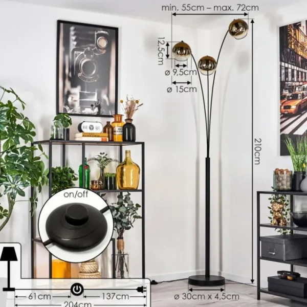 hofstein Koyoto Lampadaire Noir, 3 lumières* Lampes En Verre