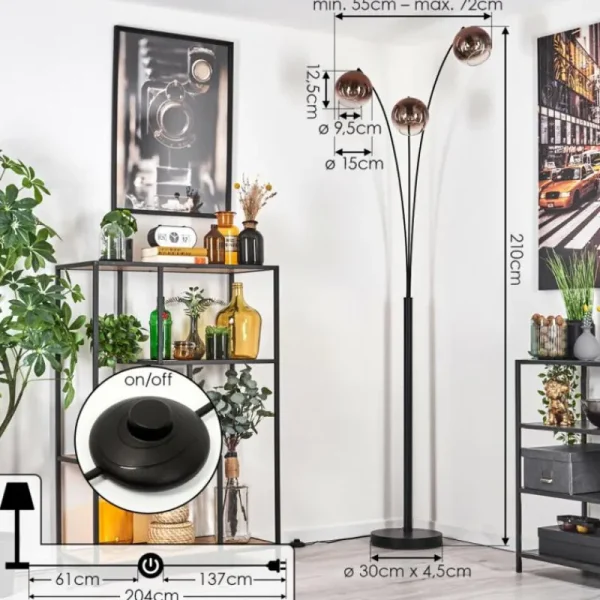 hofstein Koyoto Lampadaire Noir, 3 lumières* Lampes En Verre