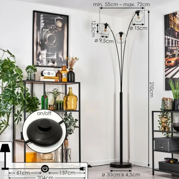 hofstein Koyoto Lampadaire Noir, 3 lumières* Lampes En Verre