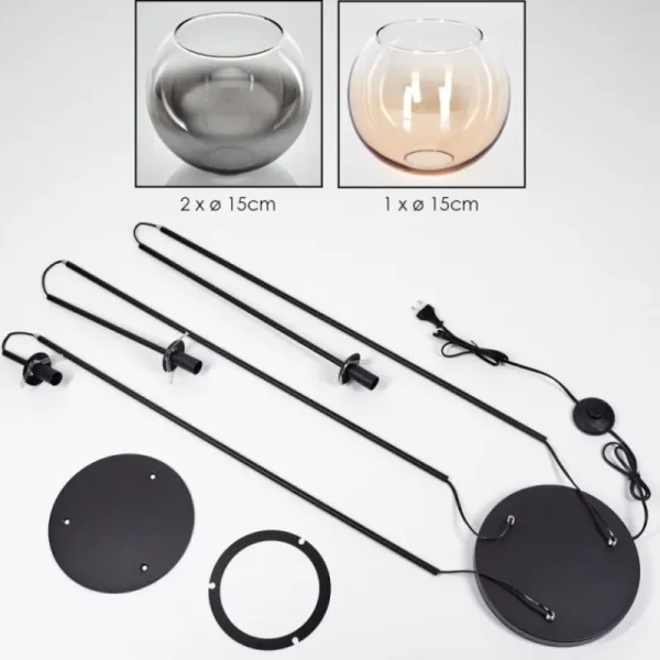 hofstein Koyoto Lampadaire Noir, 3 lumières* Lampes En Verre