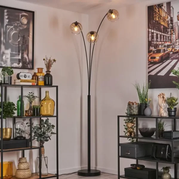 hofstein Koyoto Lampadaire Noir, 3 lumières* Lampes En Verre