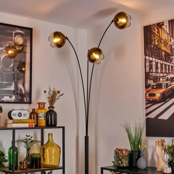 hofstein Koyoto Lampadaire Noir, 3 lumières* Lampes En Verre