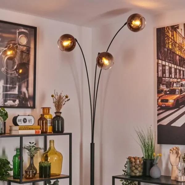 hofstein Koyoto Lampadaire Noir, 3 lumières* Lampes En Verre