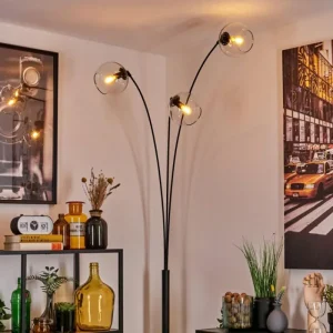 hofstein Koyoto Lampadaire Noir, 3 lumières* Lampes En Verre