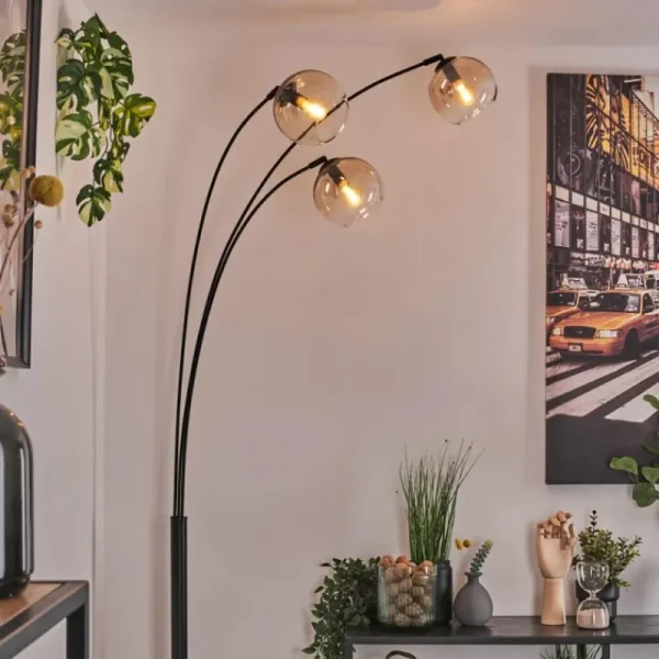 hofstein Koyoto Lampadaire Noir, 3 lumières* Lampes En Verre