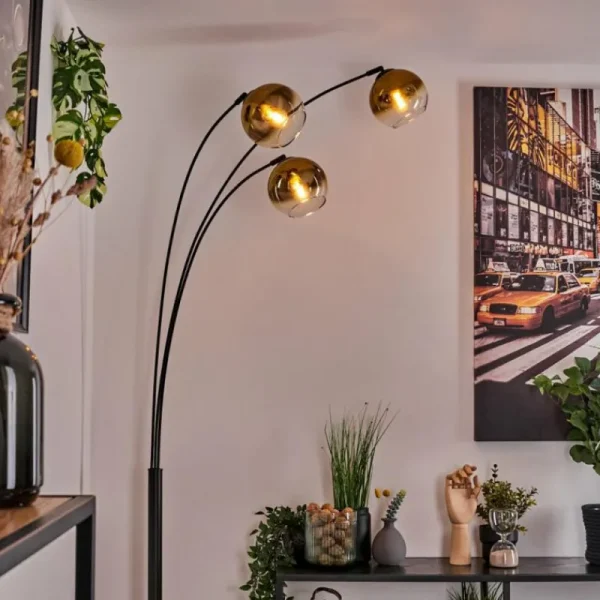hofstein Koyoto Lampadaire Noir, 3 lumières* Lampes En Verre
