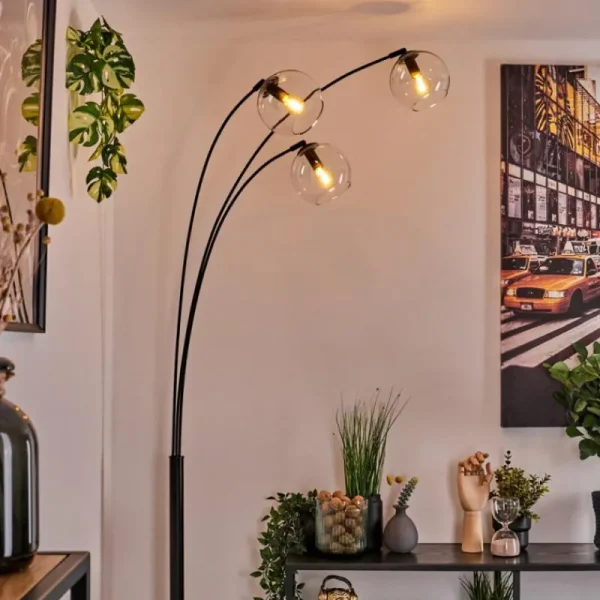 hofstein Koyoto Lampadaire Noir, 3 lumières* Lampes En Verre