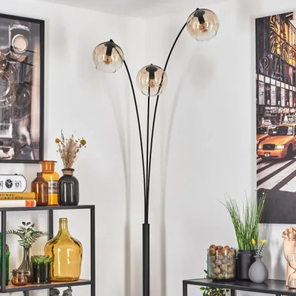 hofstein Koyoto Lampadaire Noir, 3 lumières* Lampes En Verre