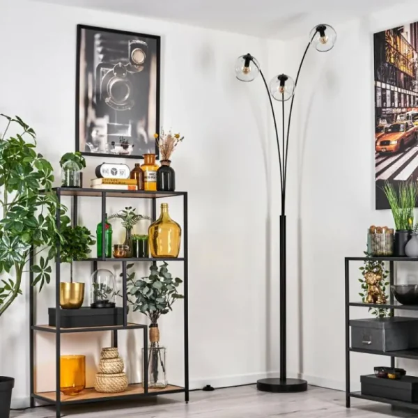 hofstein Koyoto Lampadaire Noir, 3 lumières* Lampes En Verre