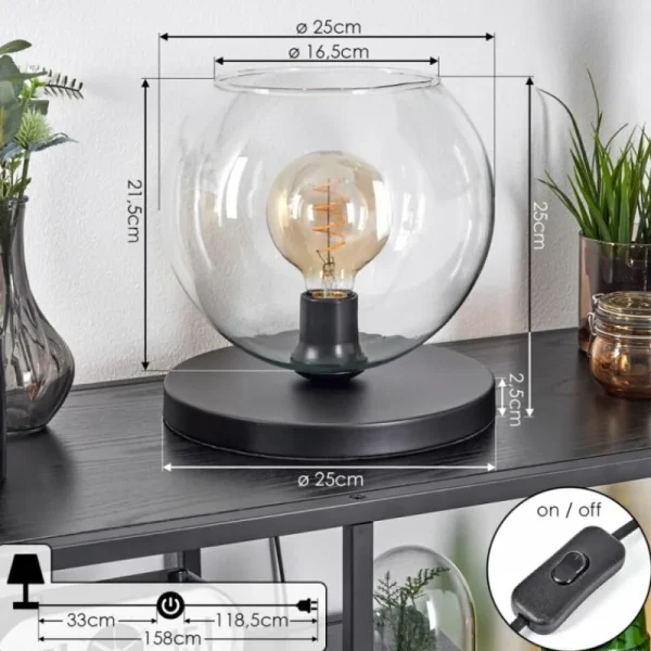 hofstein Koyoto Lampe à poser 25 cm Noir, 1 lumière* Lampes En Verre