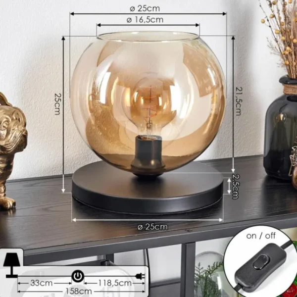 hofstein Koyoto Lampe à poser 25 cm Noir, 1 lumière* Lampes En Verre