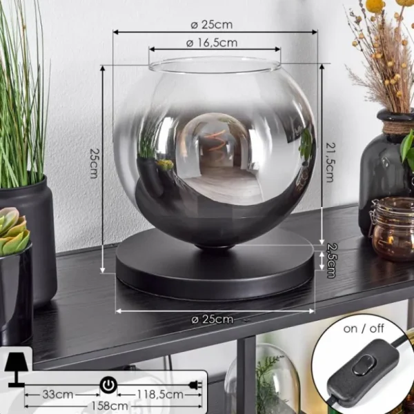 hofstein Koyoto Lampe à poser 25 cm Noir, 1 lumière* Lampes En Verre