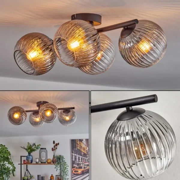 hofstein Koyoto Plafonnier, Boule lumineuse Clair, Fumé, 4 lumières* Lampes Modernes