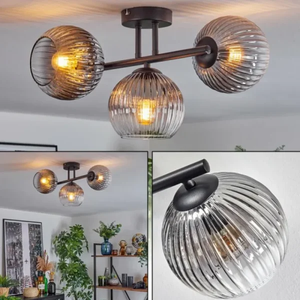 hofstein Koyoto Plafonnier, Boule lumineuse Clair, Fumé, 3 lumières* Lampes Modernes