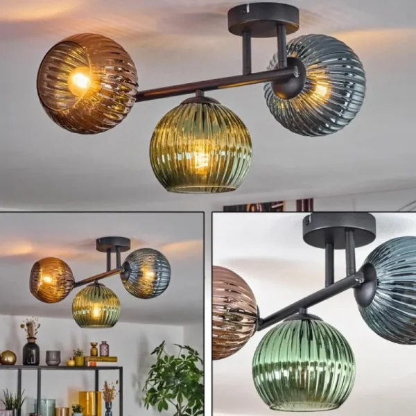 hofstein Koyoto Plafonnier, Boule lumineuse Bleu, Vert, Cuivré, 3 lumières* Lampes Modernes