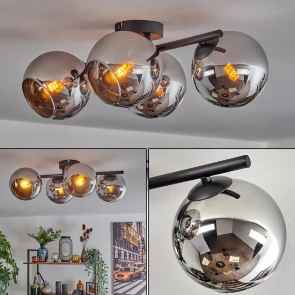 hofstein Koyoto Plafonnier, Boule lumineuse Chrome, Fumé, 4 lumières* Lampes Modernes