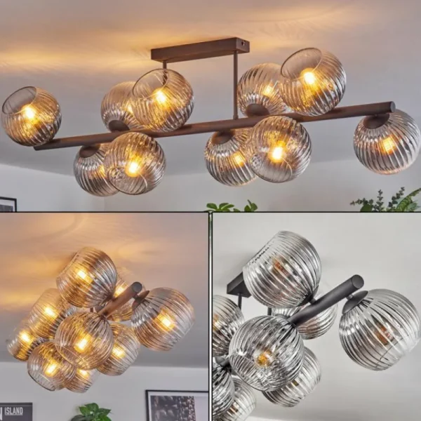 hofstein Koyoto Plafonnier, Boule lumineuse Clair, Fumé, 10 lumières* Lampes Modernes