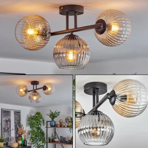 hofstein Koyoto Plafonnier, Boule lumineuse Ambre, Clair, Fumé, 3 lumières* Lampes Modernes