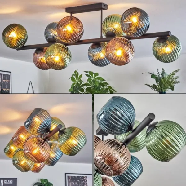hofstein Koyoto Plafonnier, Boule lumineuse Bleu, Vert, Cuivré, 10 lumières* Lampes En Verre