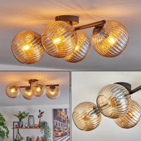 hofstein Koyoto Plafonnier, Boule lumineuse Ambre, 4 lumières* Lampes Modernes