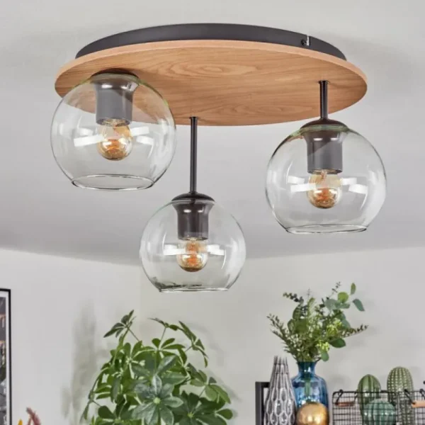 hofstein Koyoto Plafonnier, Boule lumineuse 40 cm Brun, Couleur bois, Noir, 3 lumières* Lampes Modernes