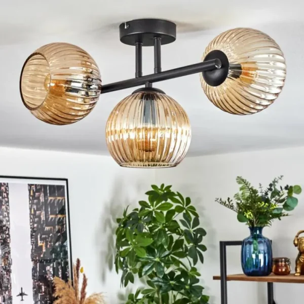 hofstein Koyoto Plafonnier, Boule lumineuse Ambre, 3 lumières* Lampes Modernes