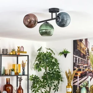 hofstein Koyoto Plafonnier, Boule lumineuse Bleu, Vert, Cuivré, 3 lumières* Lampes Modernes