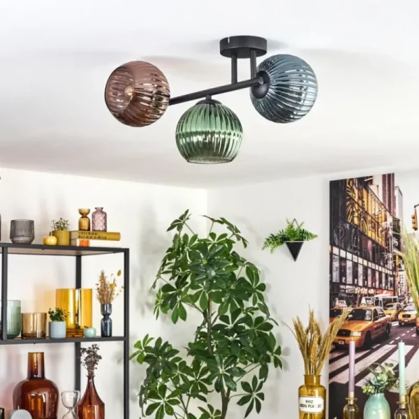 hofstein Koyoto Plafonnier, Boule lumineuse Bleu, Vert, Cuivré, 3 lumières* Lampes Modernes