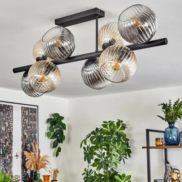 hofstein Koyoto Plafonnier, Boule lumineuse Ambre, Clair, Fumé, 8 lumières* Lampes Modernes
