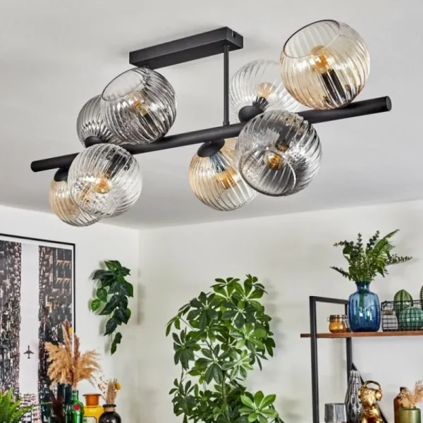 hofstein Koyoto Plafonnier, Boule lumineuse Ambre, Clair, Fumé, 8 lumières* Lampes Modernes
